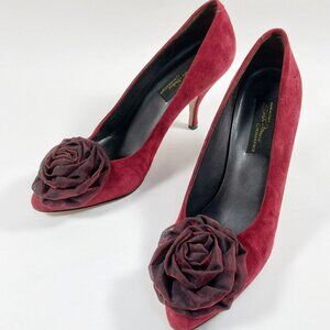 Vintage SESTO MEUCCI Cranberry Suede Floral Ornament Pumps Size 8